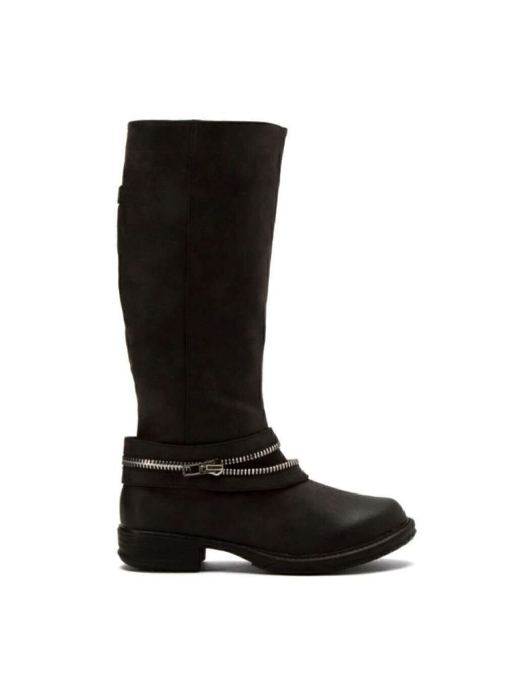 𝅺MOTO Style Black Tall Boots With Zipper Feature